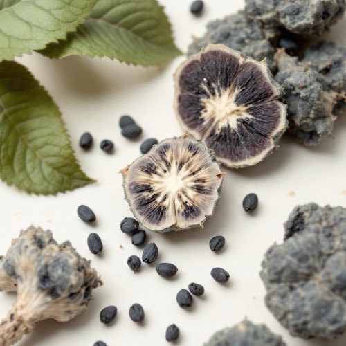 Schwarze Walnuss mit grüner Schale und charakteristischen Blättern