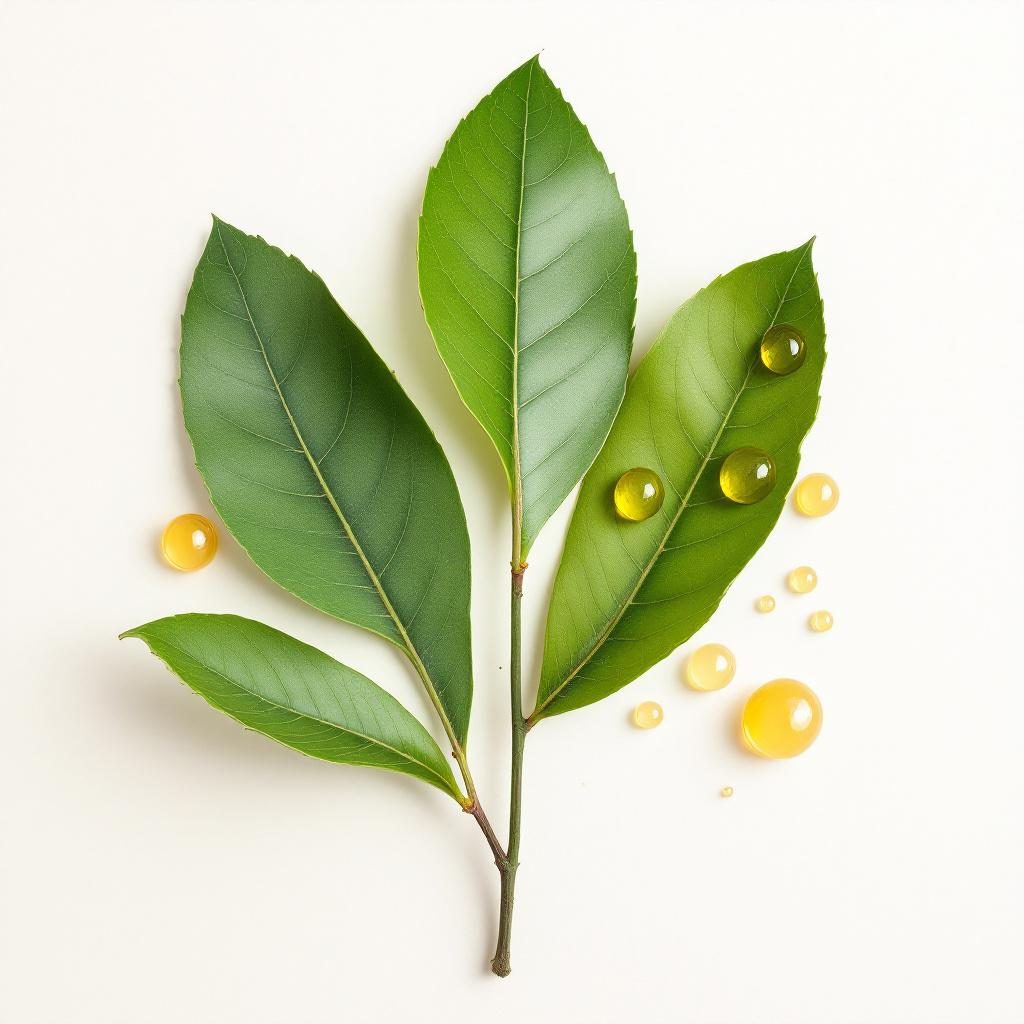 Aceite de eucalipto en hojas frescas