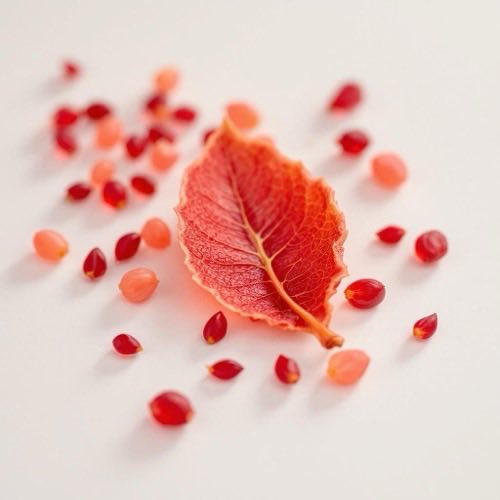 Extracto de granada en semillas rojas brillantes sobre superficie clara