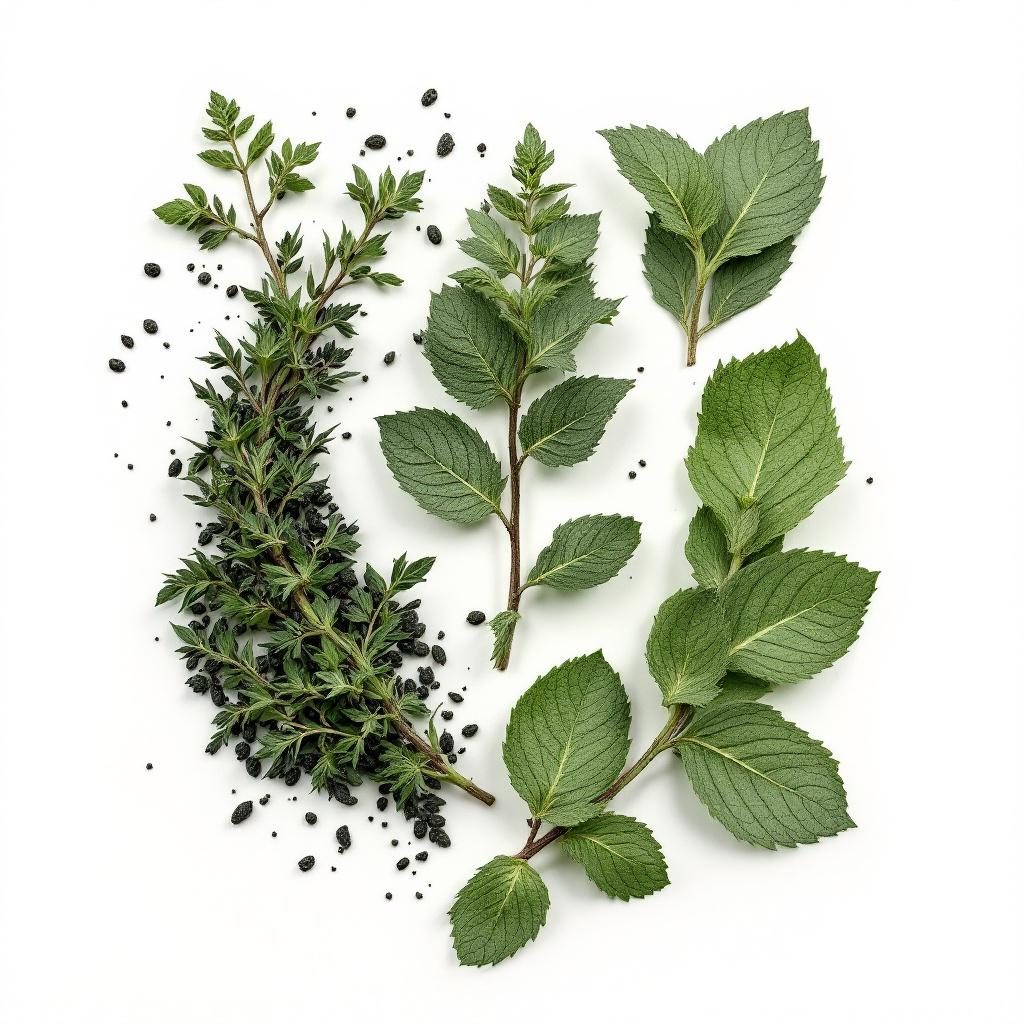 Feuilles de menthe poivrée fraîche sur fond neutre