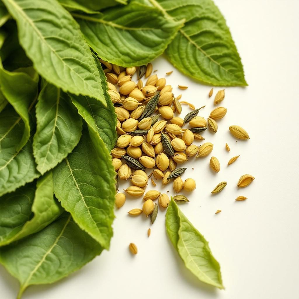 Feuilles de thé vert fraîches et infusion