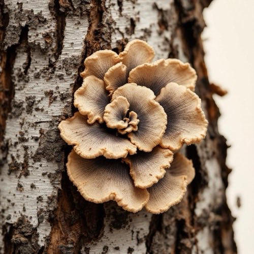 Chaga mushroom on birch bark