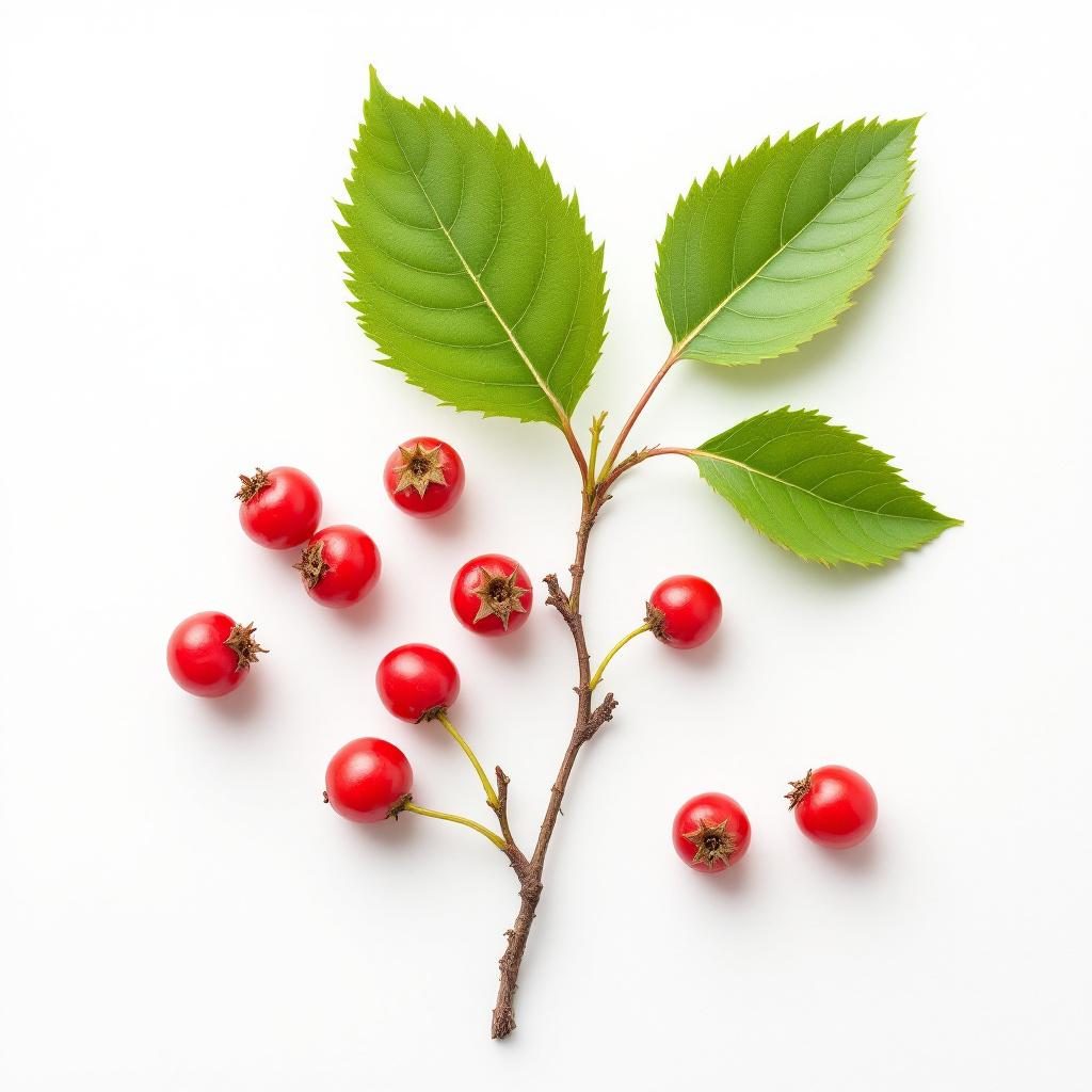 Hawthorn berries and leaves natural botanical