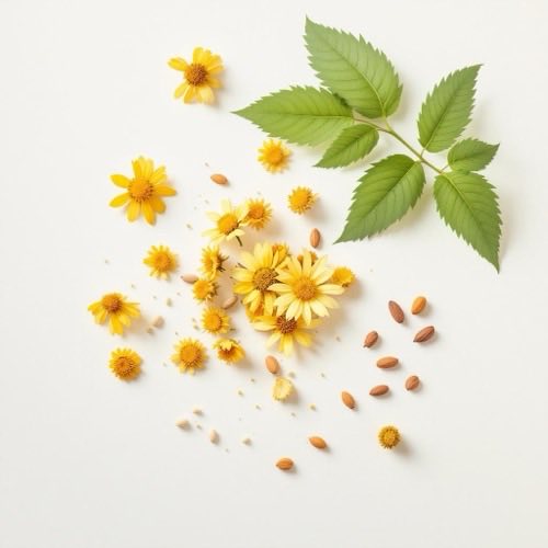 Estratto di Arnica montana fiori gialli su sfondo neutro