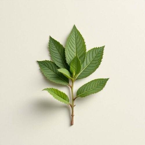 Olio essenziale di Menta piperita foglie su sfondo neutro