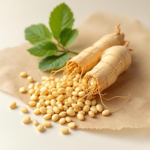 Semi di ginseng coreano interi su superficie di legno