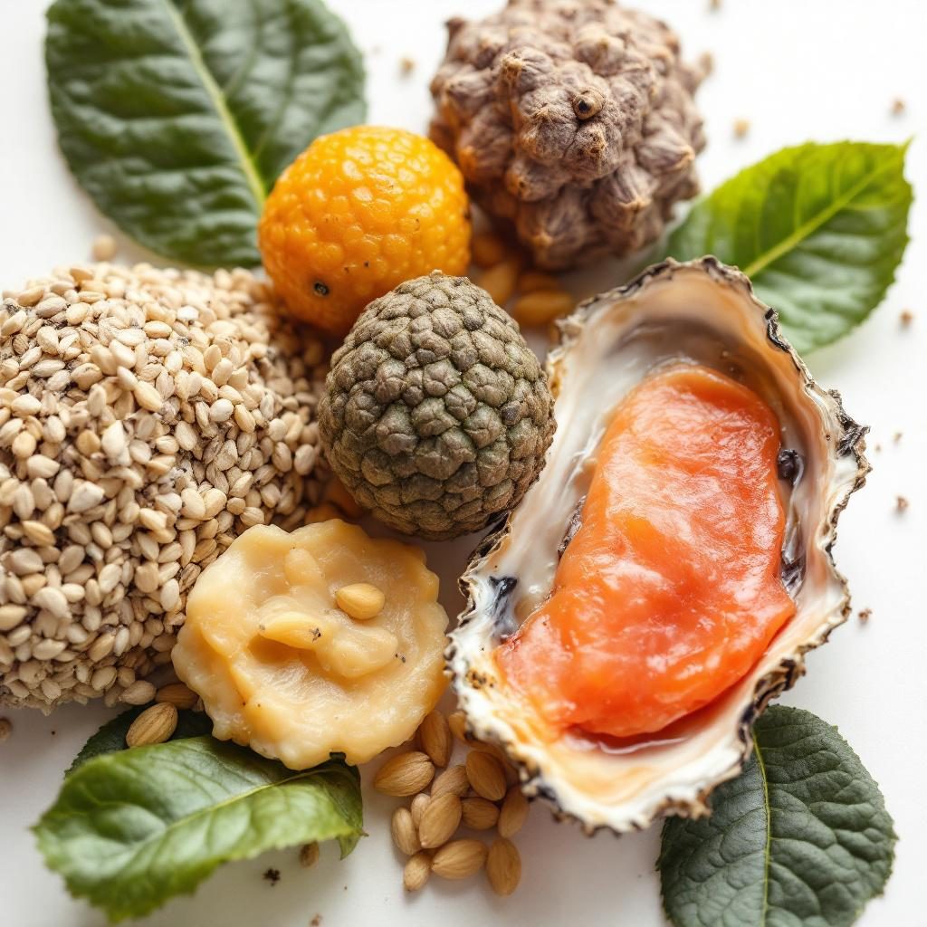 Oysters and shellfish representing natural zinc sources