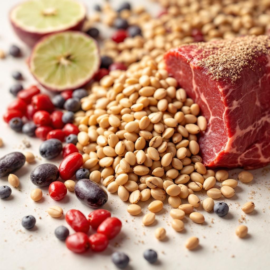 Red meat and legumes representing iron sources