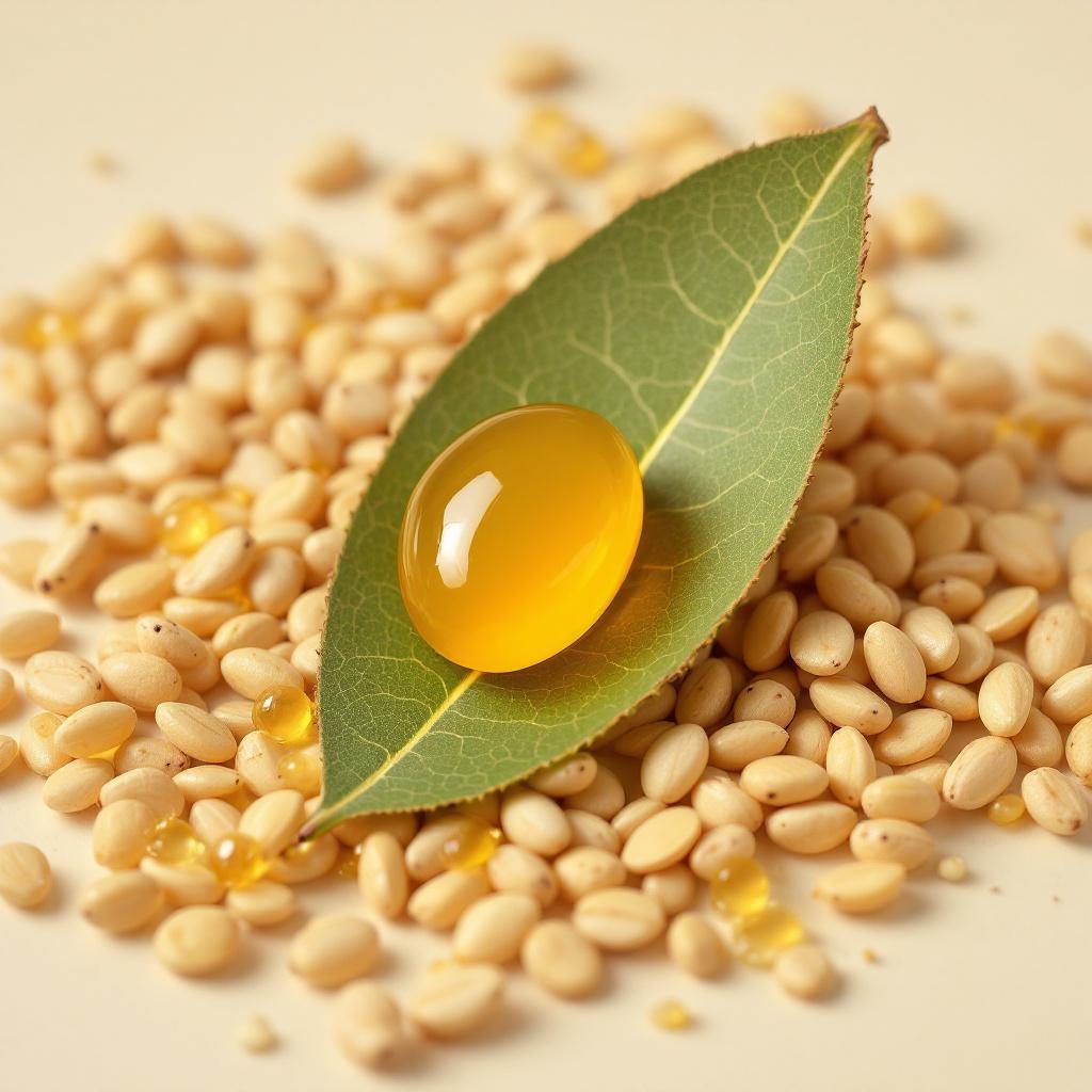 Gotas de aceite de argán dorado sobre semillas de argán