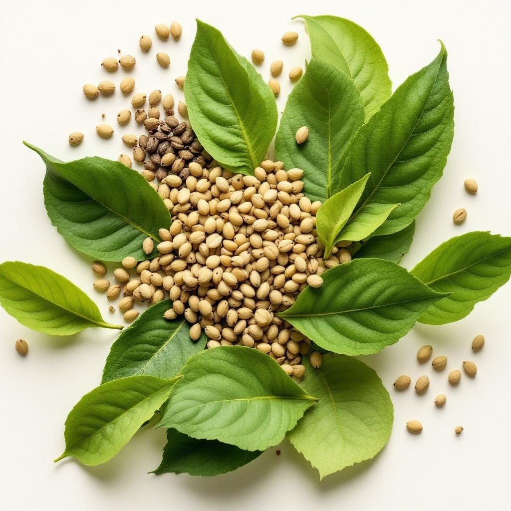 Hojas de té verde frescas y brotes