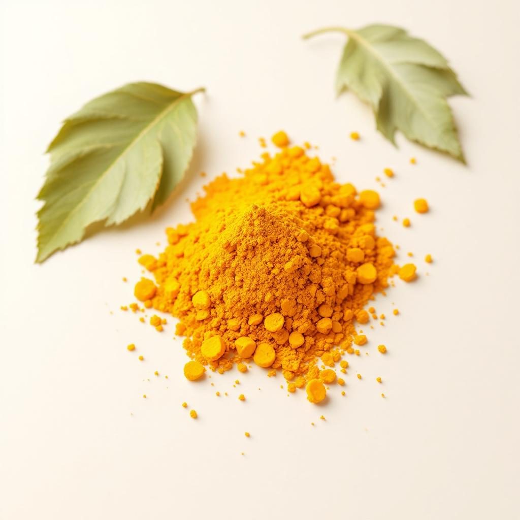 Raíz de cúrcuma en polvo sobre fondo natural