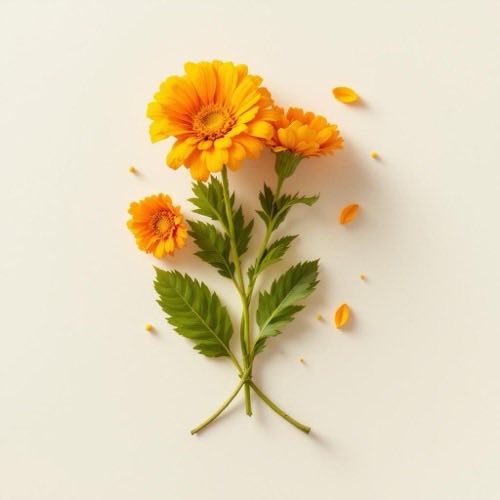 Extracto de caléndula con flores naranjas y pétalos