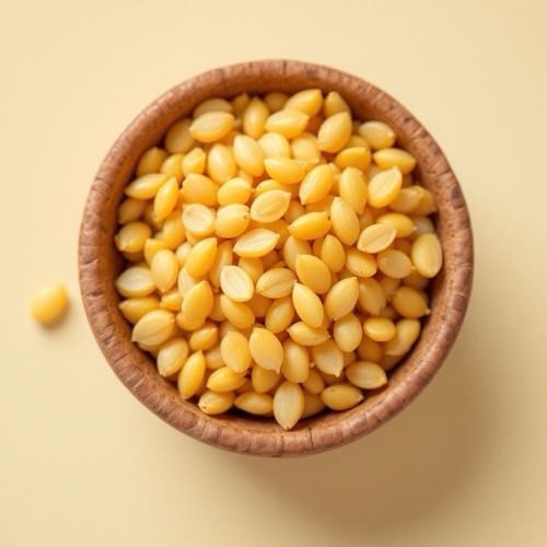 Semillas de linaza dorada en un recipiente rústico