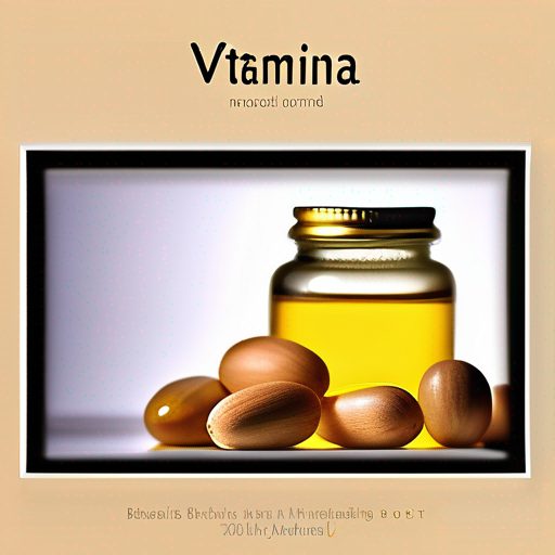 Vitamina E en cápsulas con aceite dorado y almendras