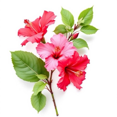 Flores de hibisco cor de rosa em ramos naturais