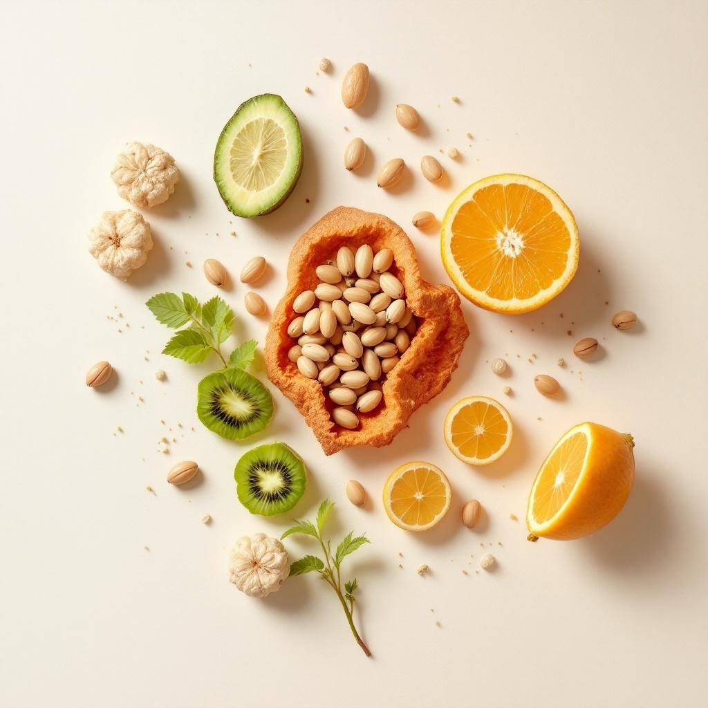 Vitamina A de fontes naturais em fundo neutro