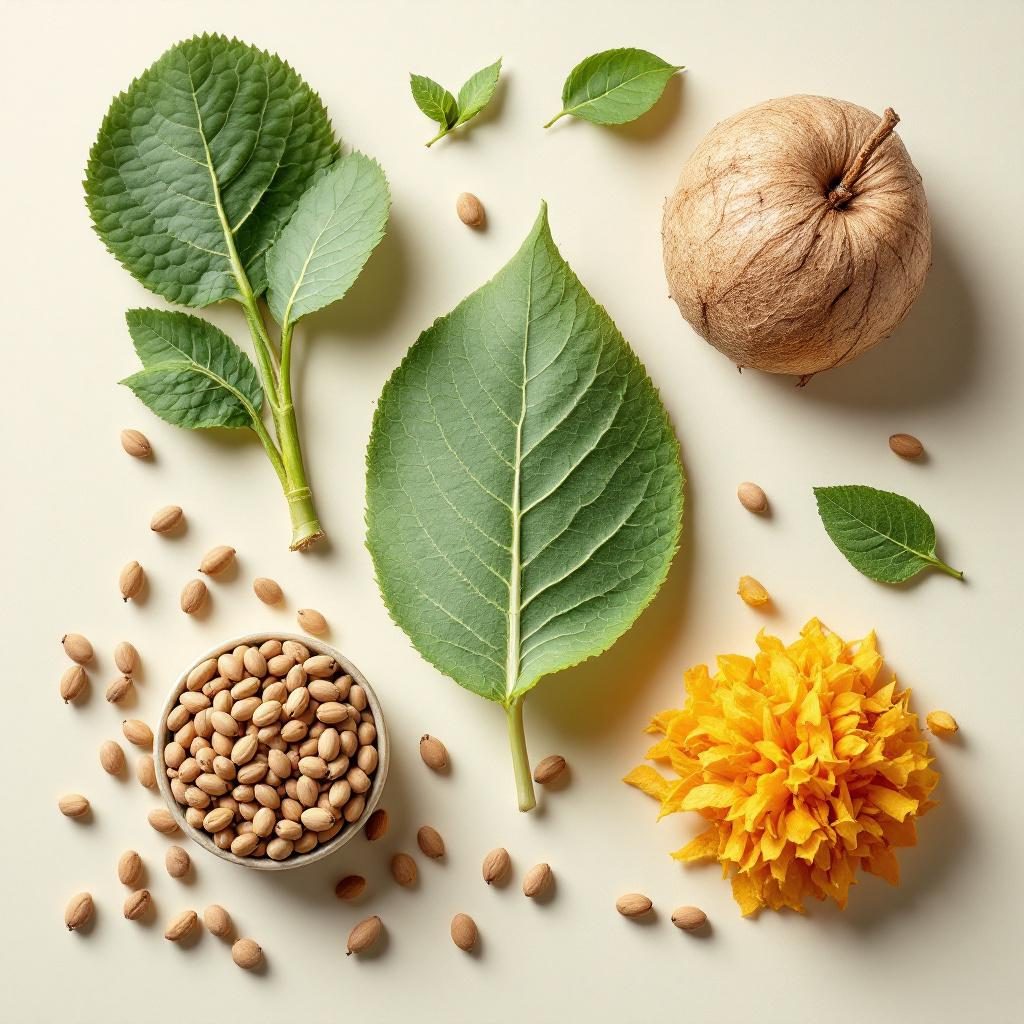 Vitamina E natural de fontes vegetais em fundo neutro