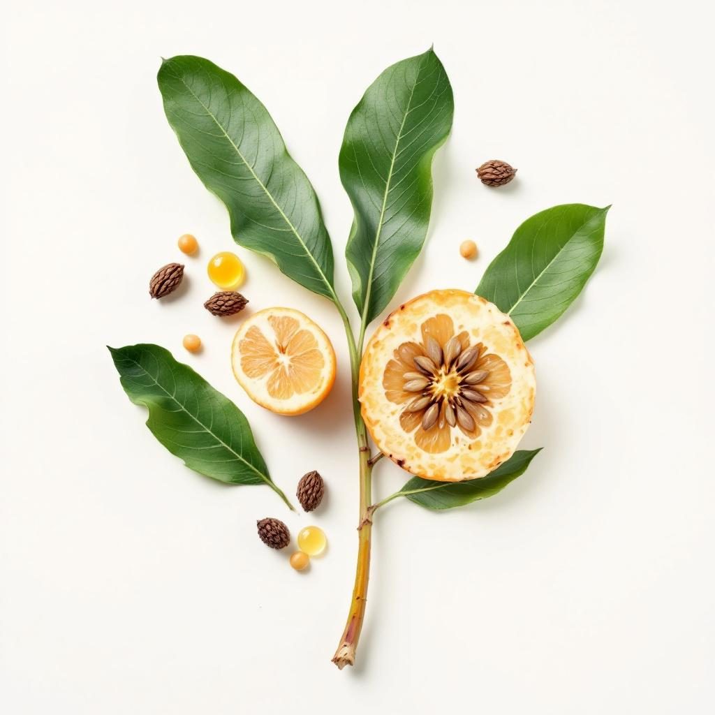 Vitamina E, óleo vegetal e sementes em fundo neutro