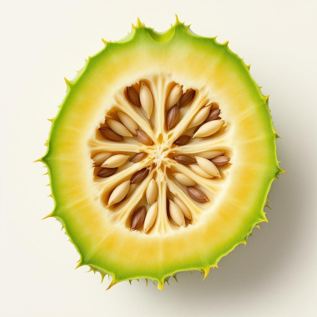 Bitter melon fruit sliced showing interior seeds