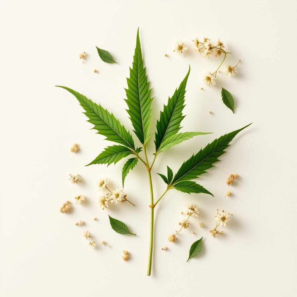 Hemp plant with green leaves and flowers