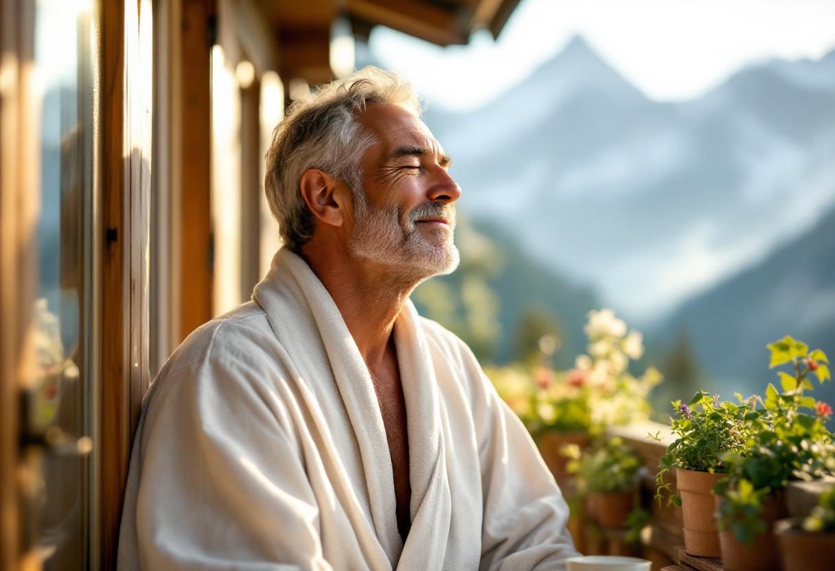 Άνθρωπος που απολαμβάνει στιγμές χαλάρωσης και ευεξίας σε φυσικό περιβάλλον