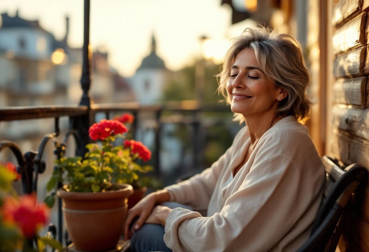 Frau mit entspannter Haltung in natürlicher Umgebung