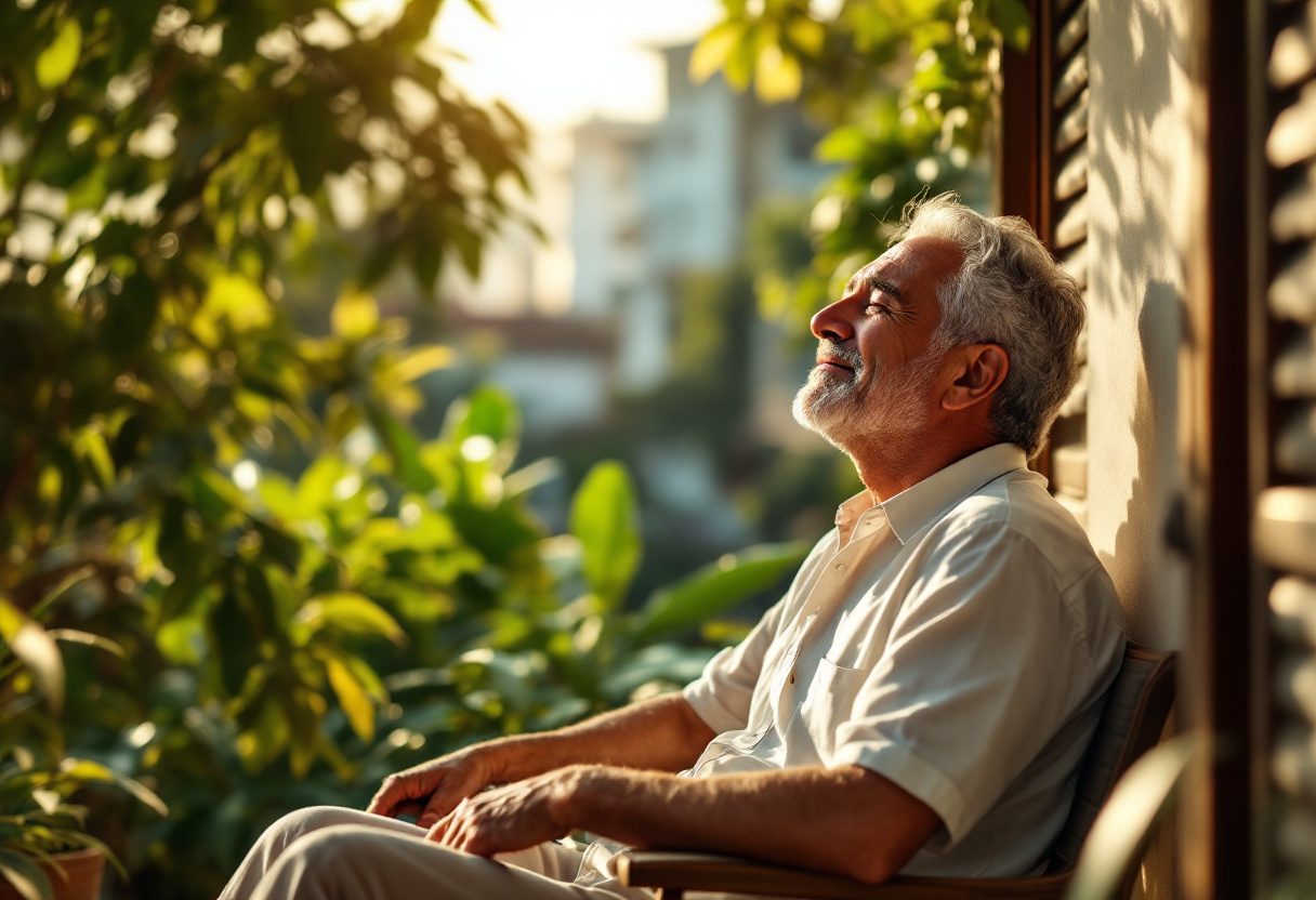 Hombre adulto disfrutando de bienestar y confianza