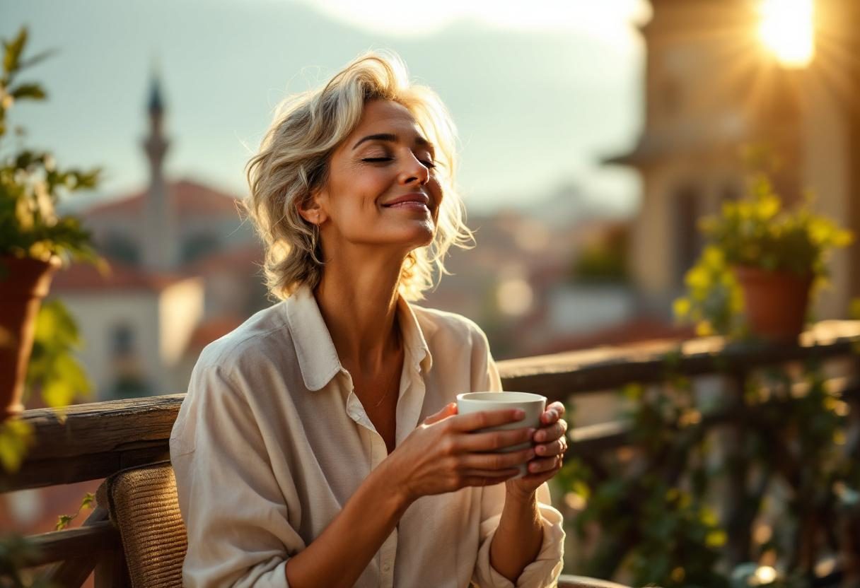 Žena priprema matcha napitak u svijetloj kuhinji