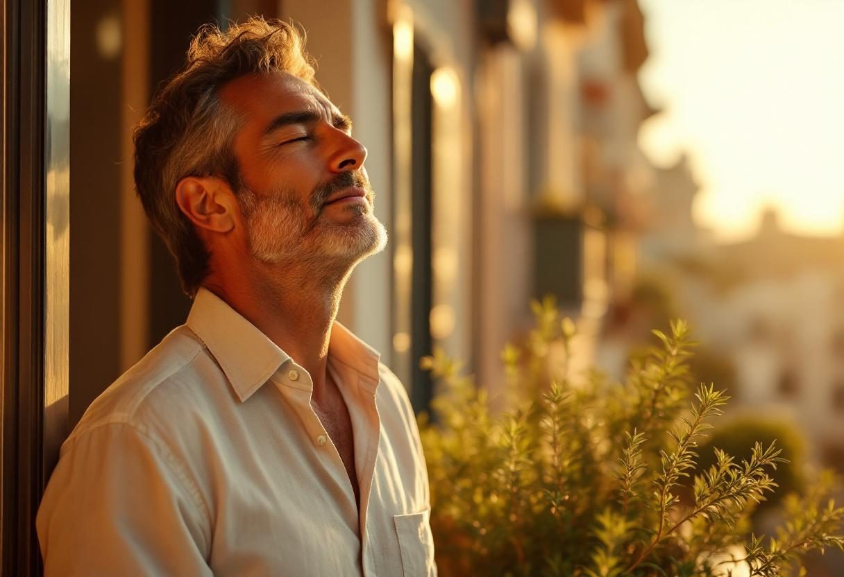 Homem ativo em ambiente natural demonstrando vitalidade e bem-estar diário
