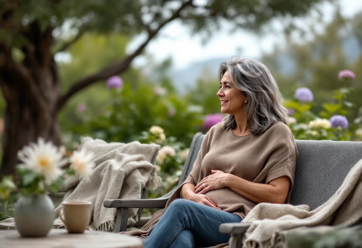 Mujer practicando yoga en ambiente natural y relajado