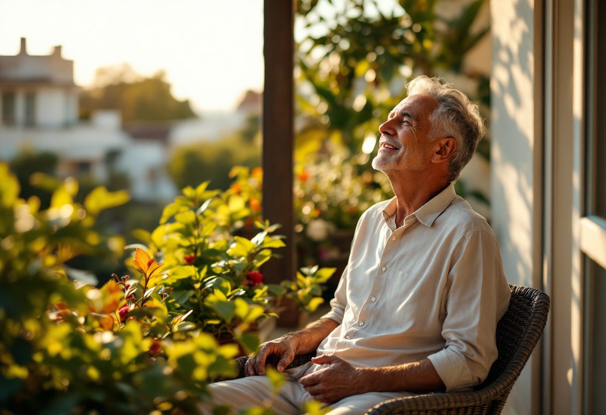 Hombre adulto disfrutando de bienestar, concepto de suplemento para hombres