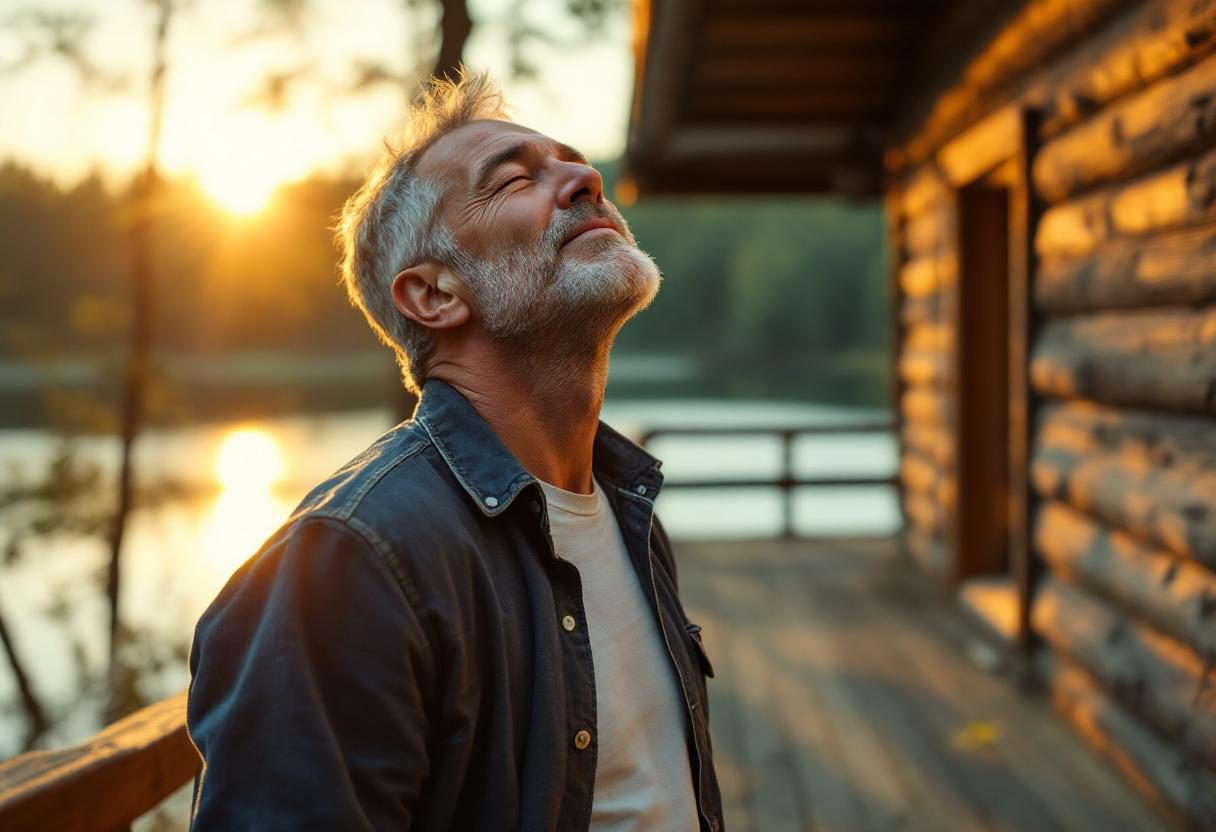 Vīrietis aktīvā dzīvesveidā ar dabīgu fonu