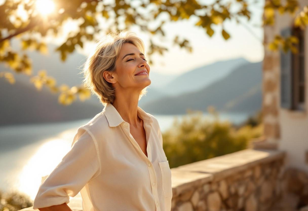 Жена која вежба во природа со чувство на енергија и виталност