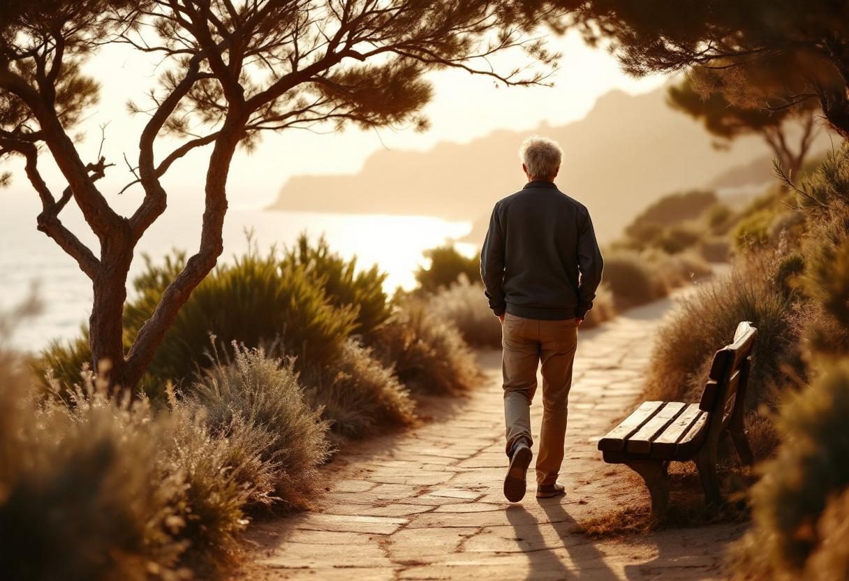 Uomo maturo che pratica attività all'aperto, benessere e vitalità