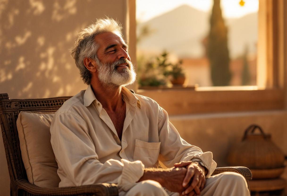 رجل في منتصف العمر يمارس نشاطاً يومياً بشعور بالراحة والحيوية