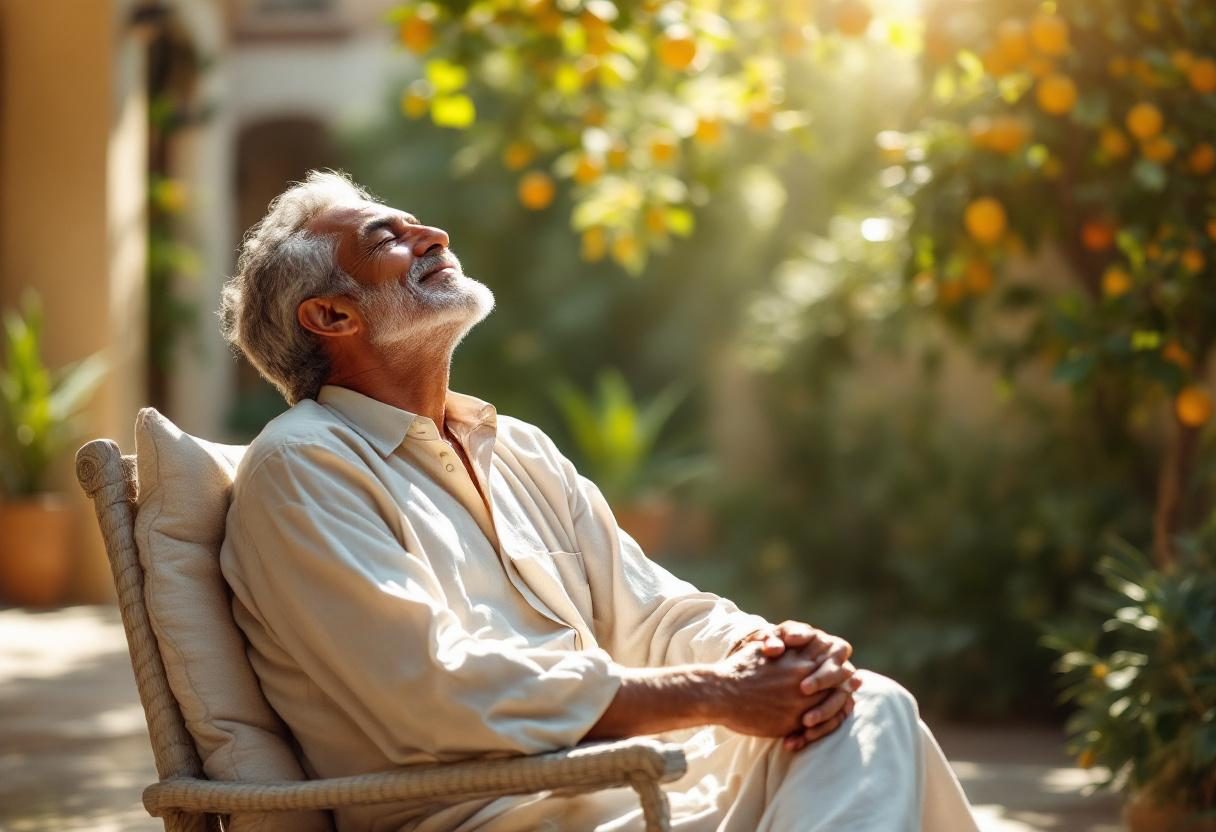 رجل يمارس رياضة المشي في الطبيعة بشعور بالنشاط والراحة